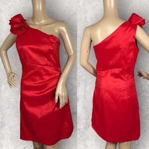 Vintage Jessica McClintock Red One Shoulder Rose Embellishment Cocktail Dress 8‎